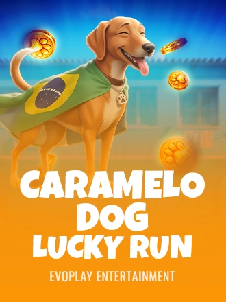 Caramelo Dog Lucky Run slot game with playful dog and Brazilian flag cape
